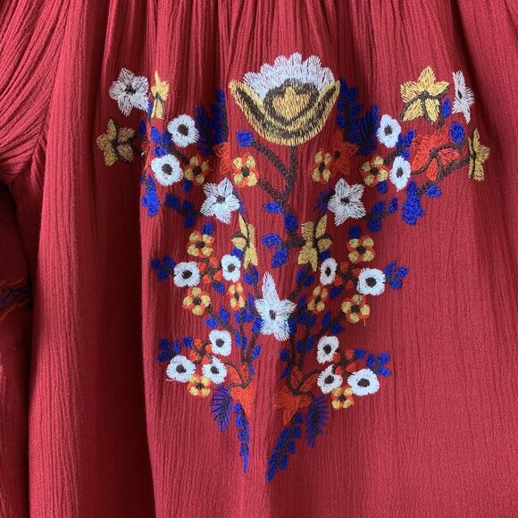 R Vivimos Floral Embroidered Off the Shoulder Boho  Dress Maroon Small Festival - Picture 4 of 7